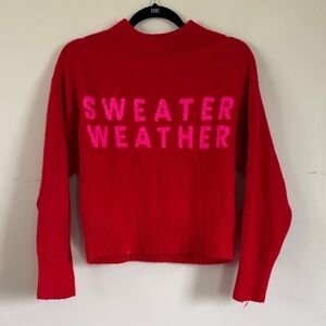 A New Day Sweater Weather Red Pink Graphic‎ Sweater XS Cozy